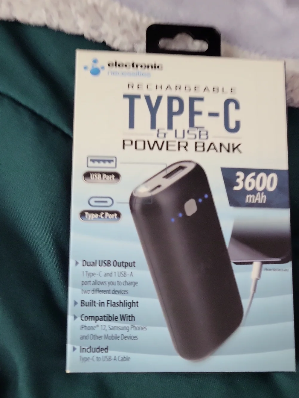 Type-C & USB Power Bank 3600mAh - Black